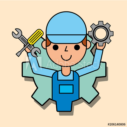 500x500 Worker Holding Gear And Wrench Car Service Maintenance Vector