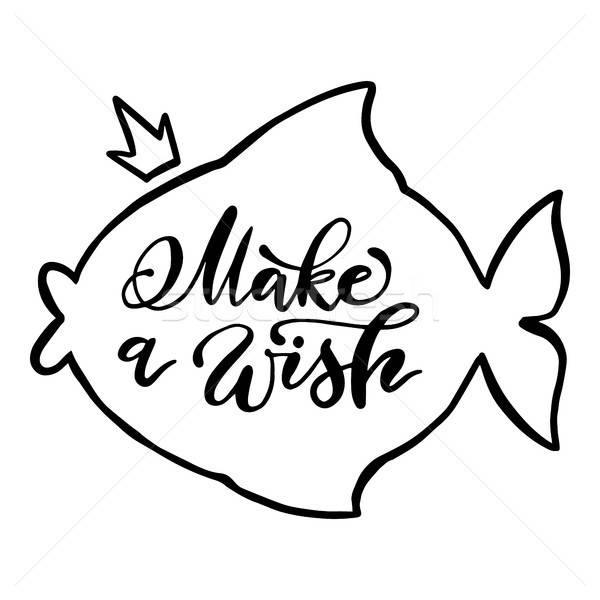 600x600 Hand Drawn Inscription Make A Wish Inside Fish Form Contour