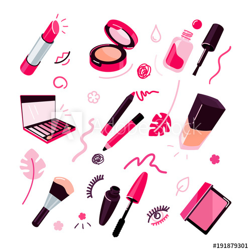 500x500 Cosmetics Vector Illustration, Make Up Objects Flat Style