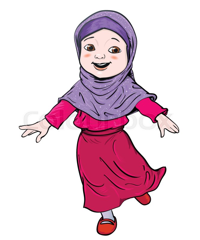 667x800 Happy Muslim Girl Make Running Pink Stock Vector Colourbox