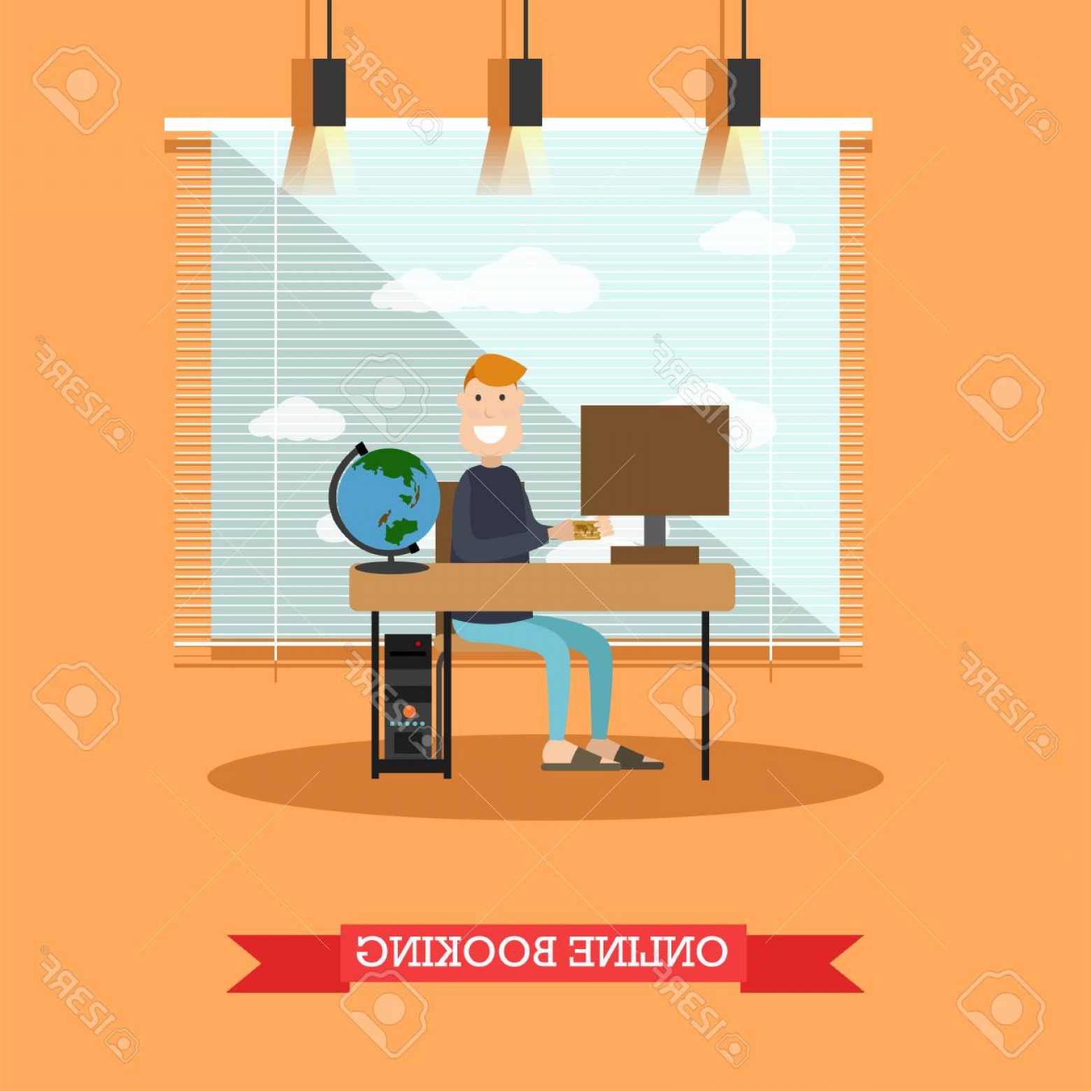 1560x1560 Photostock Vector Online Hotel Booking Vector Illustration Man