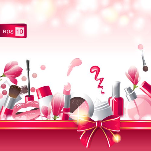 500x500 Cosmetics With Ribbon Bow Shiny Background Vector Kartinki