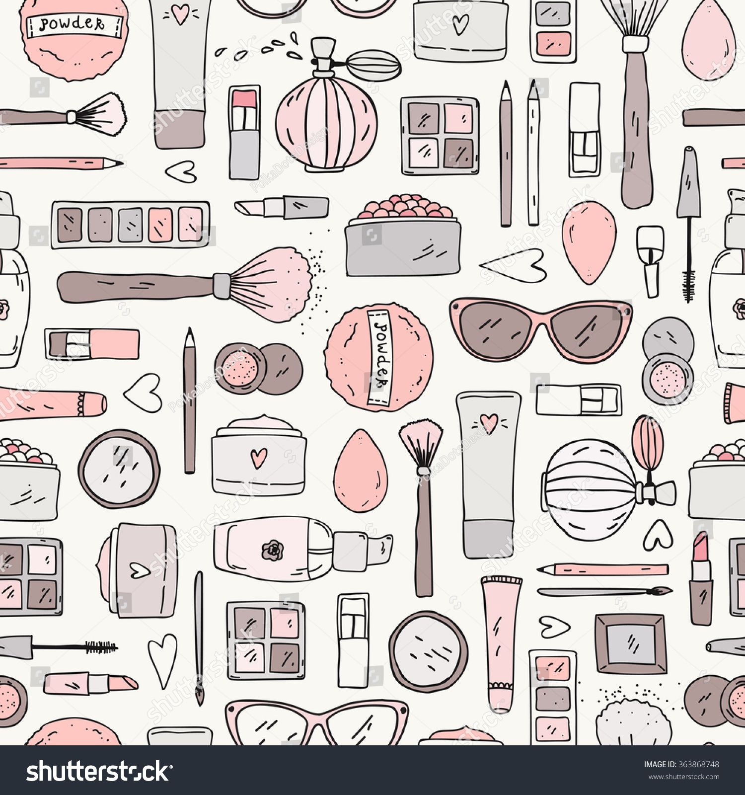 1500x1600 Hand Drawn Doodle Background Vector Seamless Pattern With Makeup