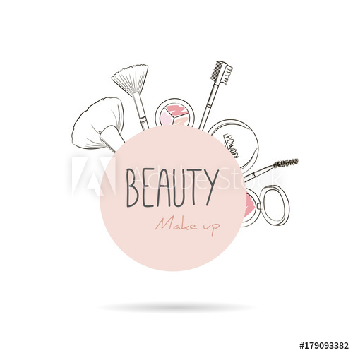 500x500 Makeup Tools On Begie Circle Background Vector Beauty Logo