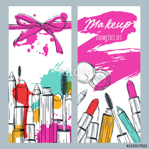 500x500 Vector Banners With Doodle Illustration Of Makeup Cosmetics