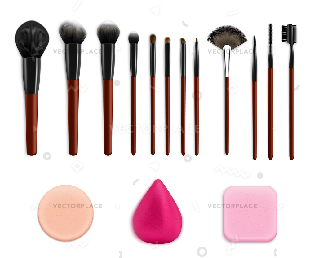 Makeup Brushes Sponges Realistic Collection Isolated Vector 1000x833 Makeup Brushes Sponges Realistic Collection Isolated Vector