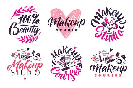 450x300 Makeup Studio Logo And Lipstick Vector Pink Smear In Frame
