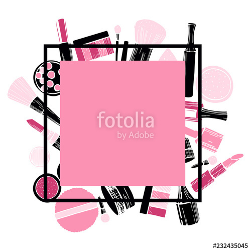 500x500 Hand Drawn Decorative Cosmetics For Makeup Vector Frame Stock