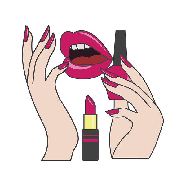 Red Lips And Manicure Nails Makeup And Cosmetics, Vector 600x600 Red Lips And Manicure Nails Makeup And Cosmetics, Vector