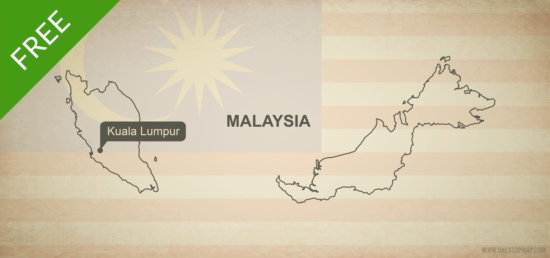1800x846 Free Vector Map Of Malaysia Outline One Stop Map