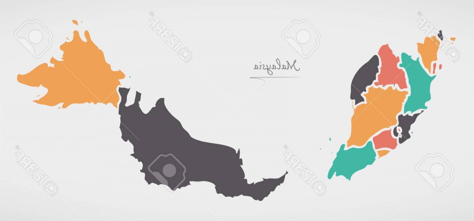 1560x728 Photostock Vector Malaysia Map With States And Modern Round Shapes