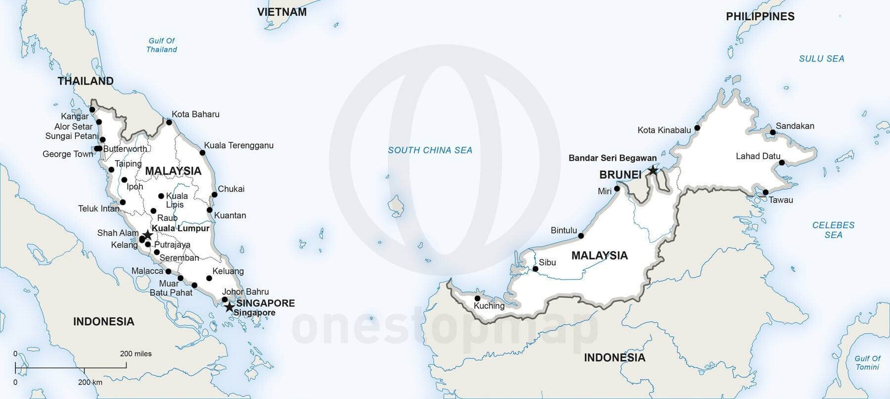 1800x807 Vector Map Of Malaysia Political One Stop Map