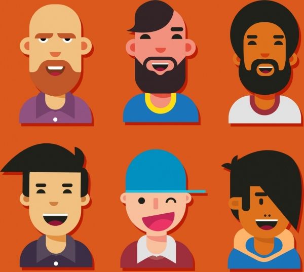 600x537 Male Avatar Icons Smile Emotion Colored Cartoon Design Free Vector
