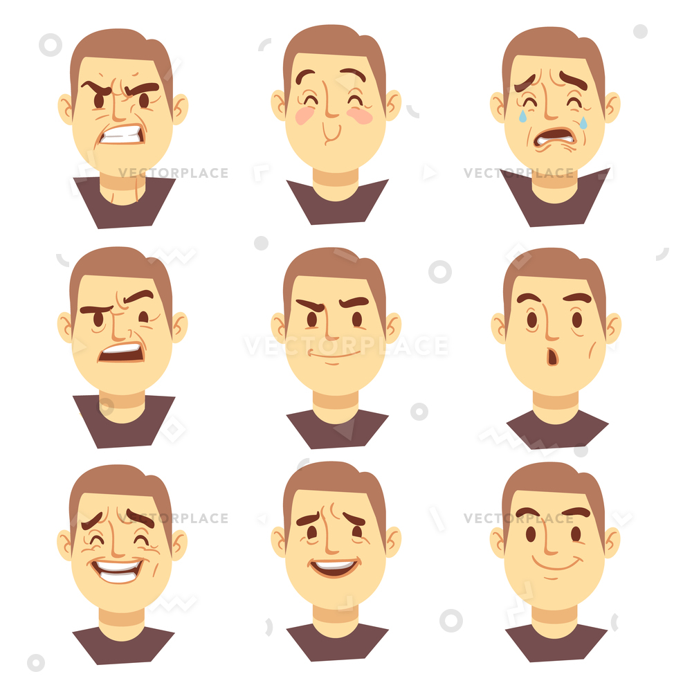 1000x1000 Man Emotions Faces Cartoon Business Characters Vector Illustration
