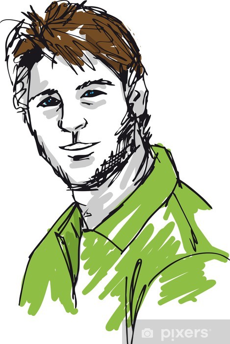 469x700 Sketch Of Handsome Man Face Vector Illustration Wall Mural