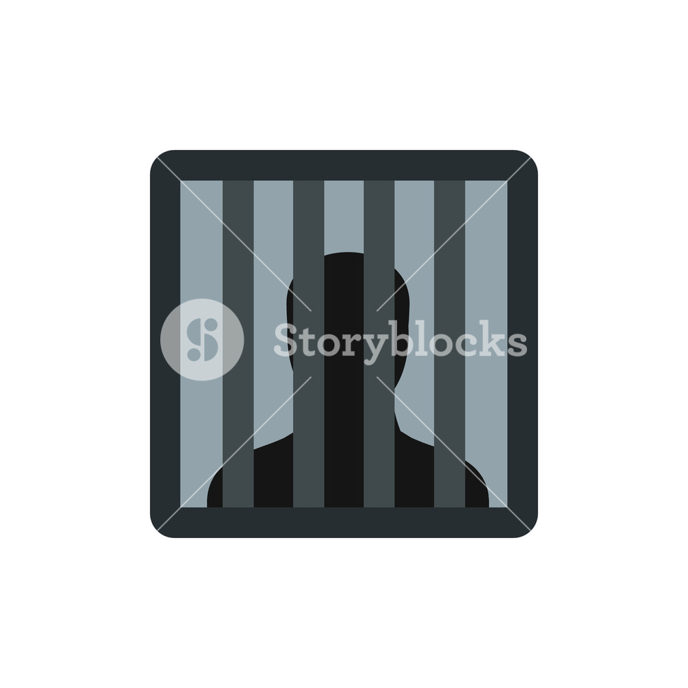1000x1000 Male Behind Bars In Prison Icon In Flat Style Isolated On White