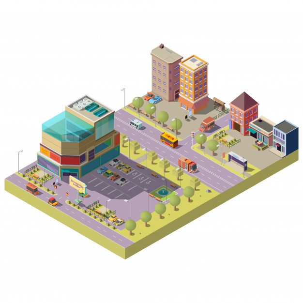 626x626 Vector Isometric City Center With Shopping Mall Vector Free Download