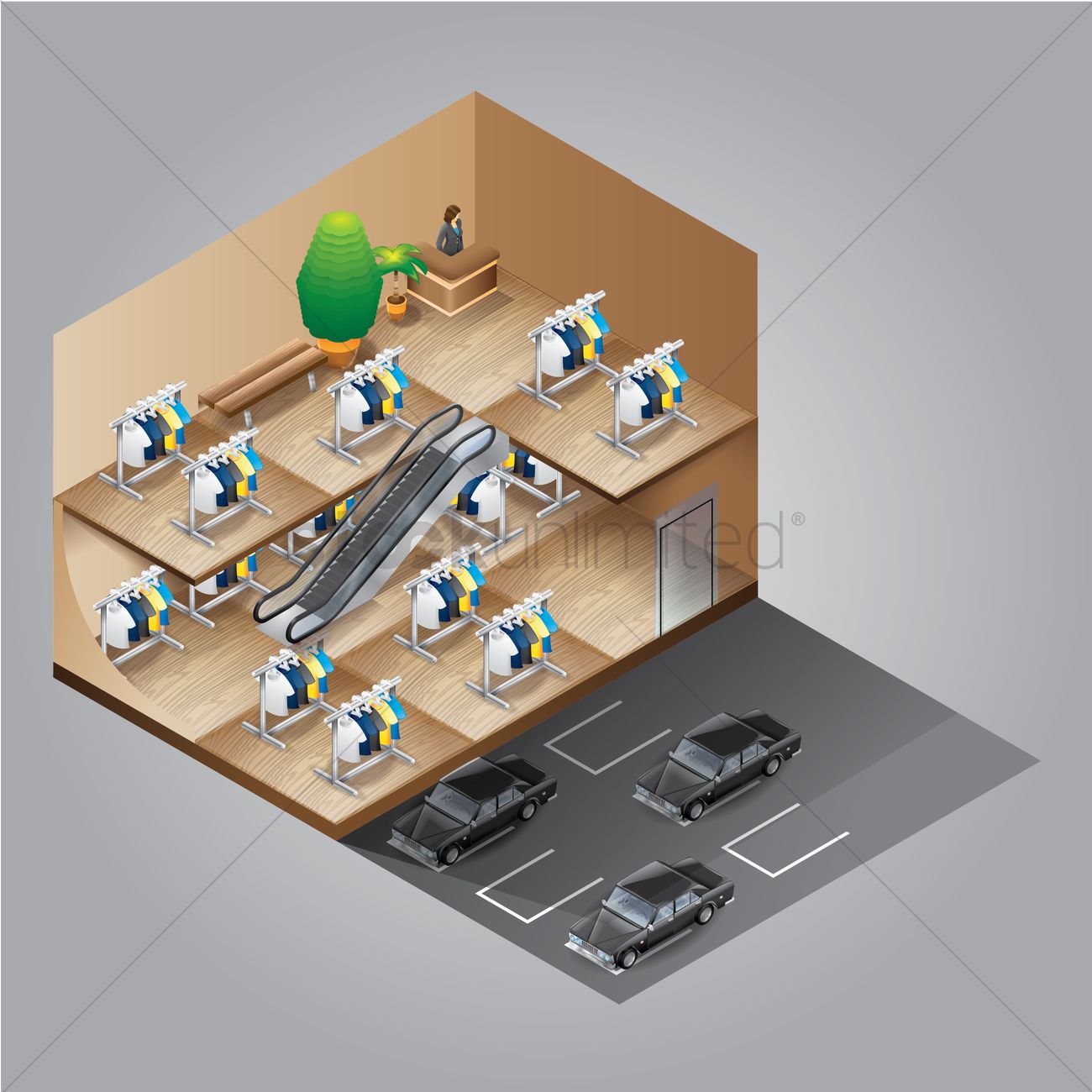 1300x1300 Isometric Shopping Mall Vector Image