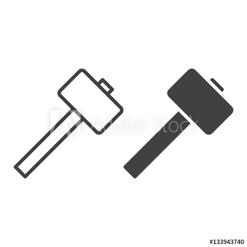 Wooden Mallet, Hammer Line Icon, Outline And Filled Vector Sign 500x500 Wooden Mallet, Hammer Line Icon, Outline And Filled Vector Sign