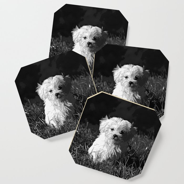700x700 Maltese Dog Vector Art Black White Coaster