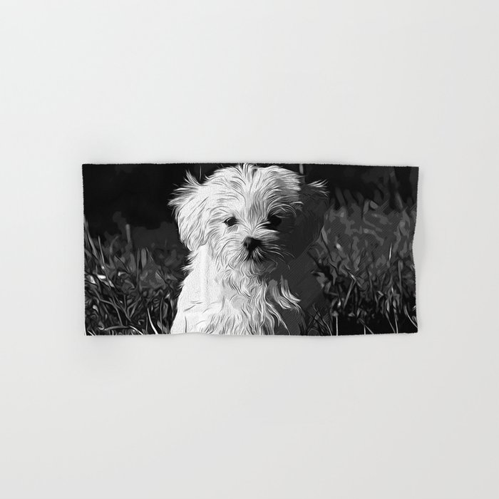 700x700 Maltese Dog Vector Art Black White Hand Bath Towel