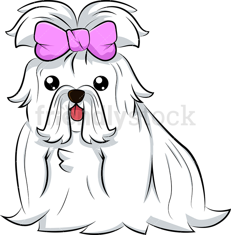 784x800 Cute Maltese Dog Pink Bow Cartoon Vector Clipart