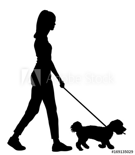 437x500 Owner Handsome Girl Walking With Dog Vector Silhouette