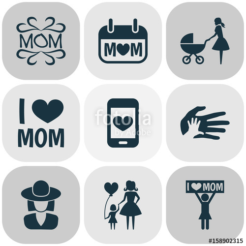 500x500 Mother's Day Icons Set Collection Of Cellphone, Hat, Mam