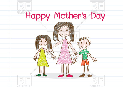 400x283 Happy Mother's Day Card With Mama And Children Vector Image