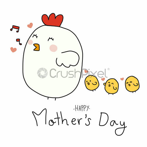 500x500 Chicken Mama And Baby Chicks Happy Mother's Day Cartoon, Stock