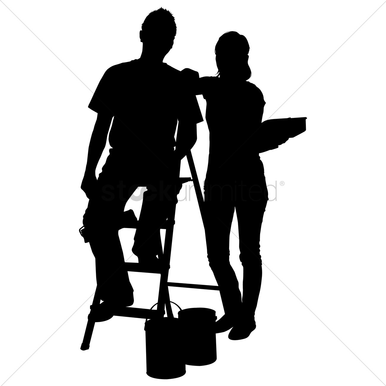 Silhouette Of A Man And Woman With Paint Roller And Bucket Vector 1300x1300 Silhouette Of A Man And Woman With Paint Roller And Bucket Vector