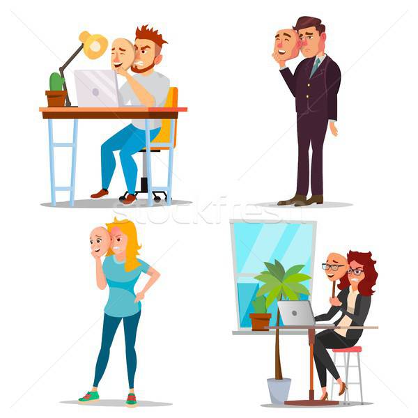 Fake Person Set Vector Bad, Tired Man, Woman Deceive Concept 600x600 Fake Person Set Vector Bad, Tired Man, Woman Deceive Concept