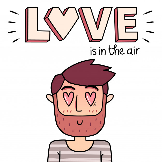 626x626 Cartoon Happy Man Character With Love Heart In Eyes Vector