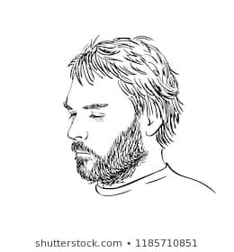 260x280 Sketch Of Man With Beard And Closed Eyes Portrait Isolated, Vector