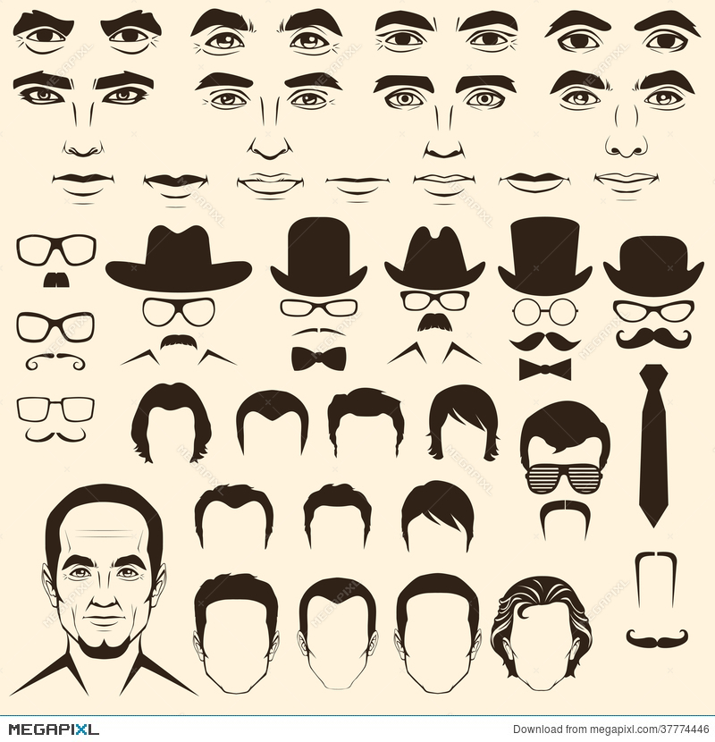 800x830 Vector Men Head Character Illustration