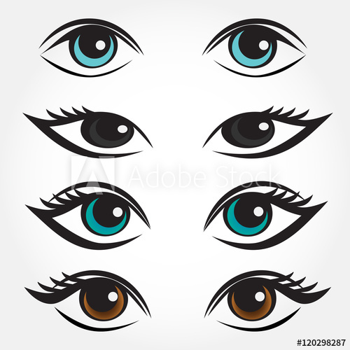 500x500 Eye Vector Set Man, Asian, Caucasian And Brunette Woman Eyes