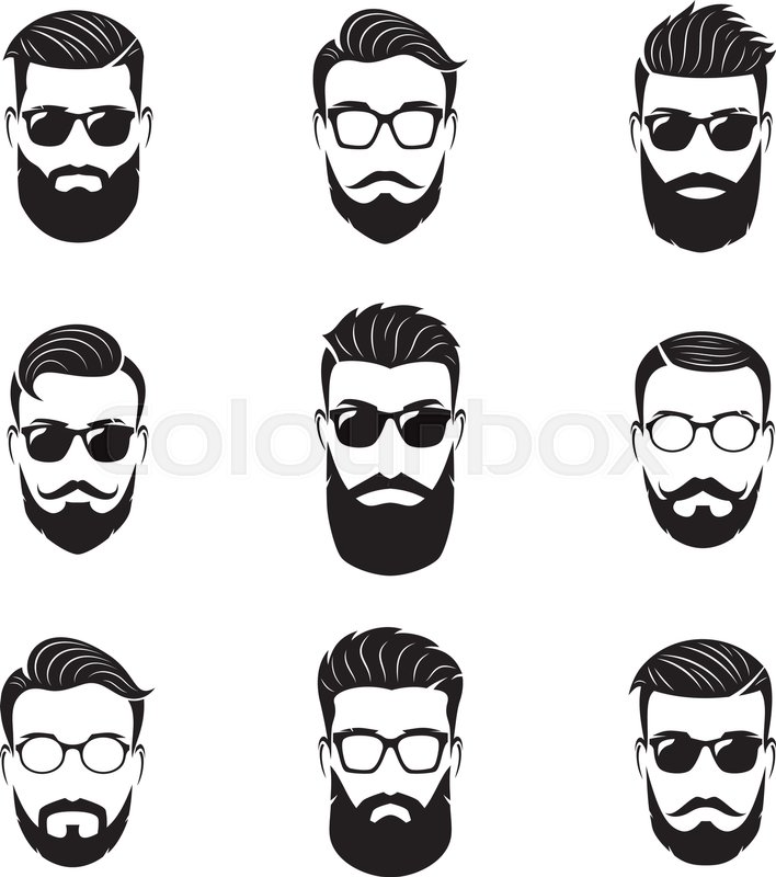 708x800 Set Of Vector Bearded Men Faces, Stock Vector Colourbox