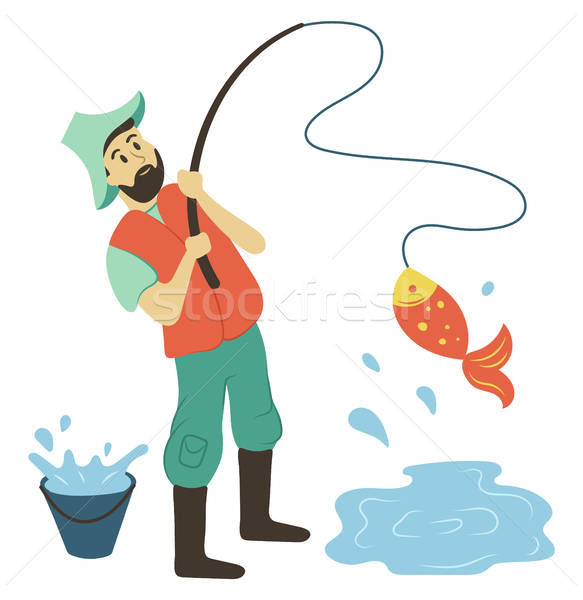 Man Holding Fisher Rod With Pike, Fishing Vector Vector 583x600 Man Holding Fisher Rod With Pike, Fishing Vector Vector