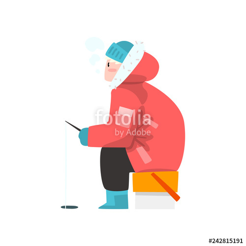 Man Fishing In A Frozen River, Extremal Ice Winter Fishing Vector 500x500 Man Fishing In A Frozen River, Extremal Ice Winter Fishing Vector