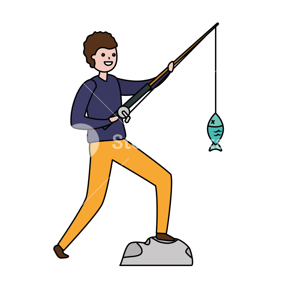 Man With Fishing Rod Fish Vector Illustration Royalty Free Stock 1000x1000 Man With Fishing Rod Fish Vector Illustration Royalty Free Stock