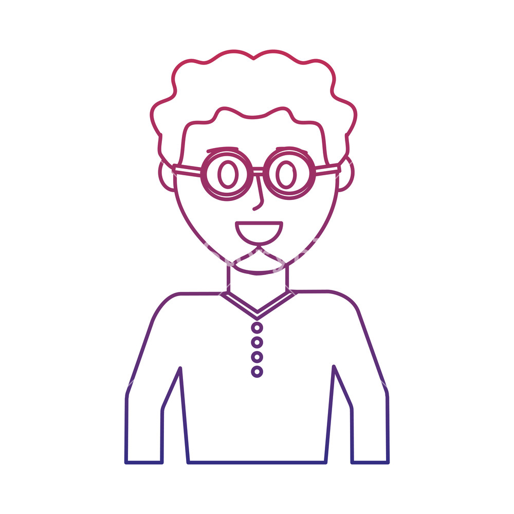 1000x1000 Degraded Outline Happy Man Wearing Glasses With Curly Hair Vector