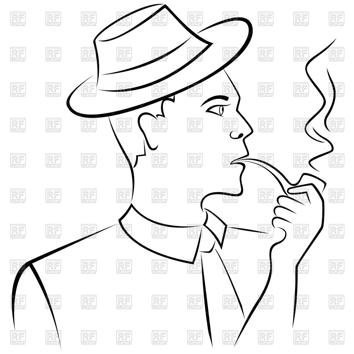 1200x1200 Man In Retro Hat Smoking Pipe, Outline Vector Image Of People