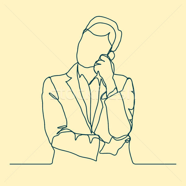 600x600 Businessman Thinking, Thoughtful Man Outline Vector Vector
