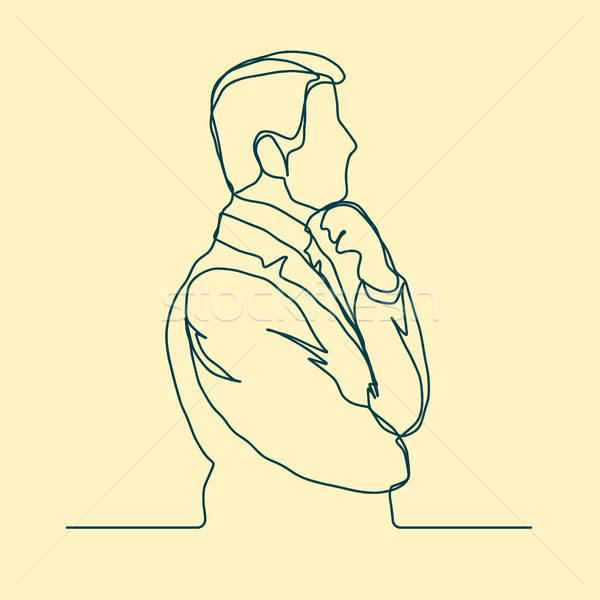 600x600 Businessman Thinking Linear Design, Continuous Line, Thoughtful