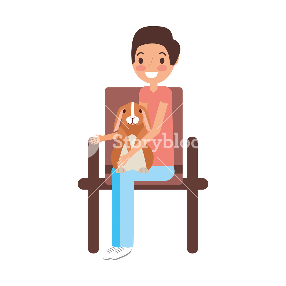 Man With Rabbit Sitting On Chair Vector Illustration Royalty Free 1000x1000 Man With Rabbit Sitting On Chair Vector Illustration Royalty Free