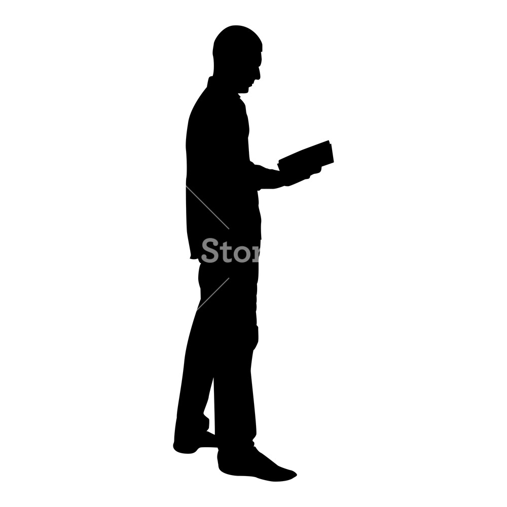 1000x1000 Man Standing Reading Silhouette Concept Learing Document Icon