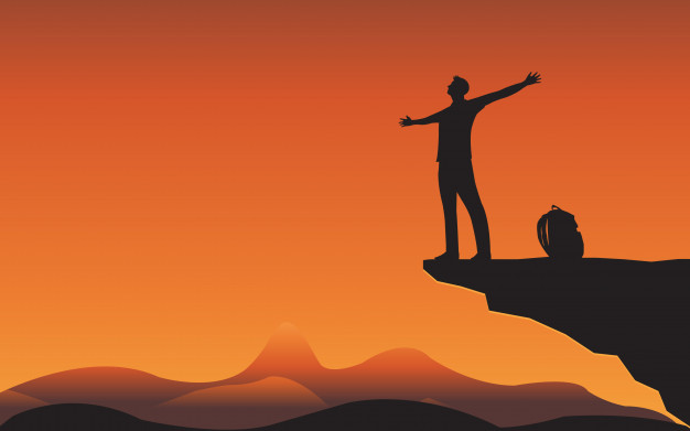 626x391 Silhouette Of Man Standing Relax On Mountain Cliff Vector