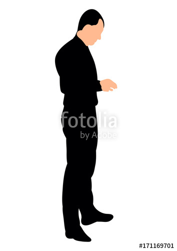 354x500 Vector, Isolated Silhouette Of A Man Standing Sideways Stock
