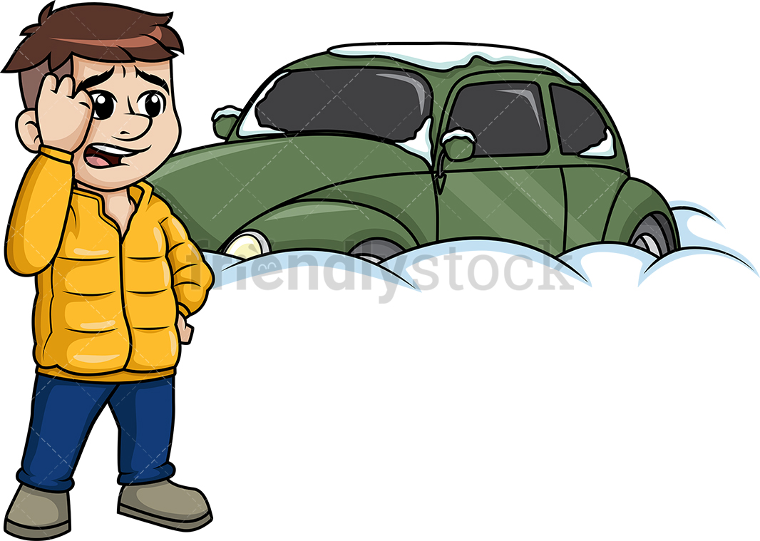 1066x759 Man Standing Near Car Buried In Snow Cartoon Clipart Vector