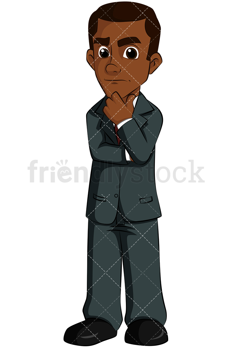 800x1200 Worried Black Business Man Thinking Vector Cartoon Clipart
